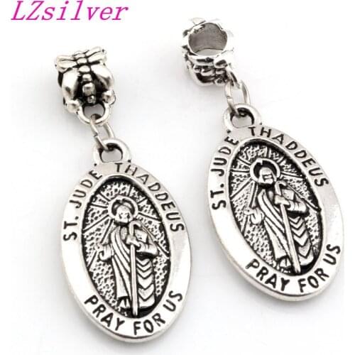 50pcs Zinc Alloy ST. JUDE THADDEUS Jesus Oval Medal Charms Pendants Bead Fit Charm Bracelet 16x41mm DIY Jewelry A074