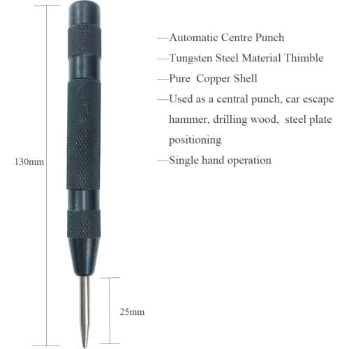 Automatic Center Punch Multifunctional Pin Spring Loaded Mark Car Escape Hammer Wood Indentation Mark Woodworking Tool Bit Black