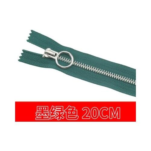 Free shipping 10pcs/lot 20cm dark green zipper 5# Metal zipper Round zipper head clothing trousers zipper accessories