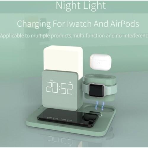 3 In 1 Qi Wireless Charger Stand For Apple Watch Airpods IPhone Table Lamp Time Alarm Clock Fast Charger Station Night Light