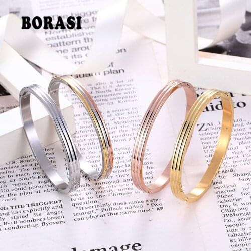 New Women Charm Bracelet Stainless Steel Rose Gold Color Unique Three Sides Round Bracelets & Bangles Wedding Brand Jewelry