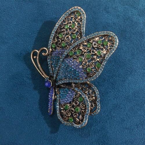 Morkopela Big Butterfly Rhinestone Brooch Vintage Women Banquet Pins Clothes Jewelry Insect Brooches And Pins Gift For Women