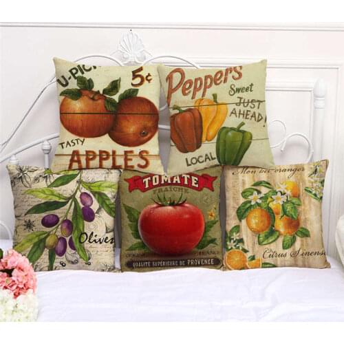 Throw Pillow Cases Vintage Vegetables Fruit Cushion Cover 45x45cm Home Living Room Decoration Linen/Cotton Pillowcover Decor
