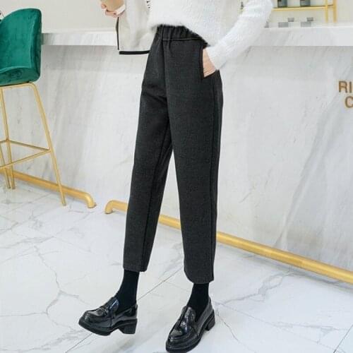 New Autumn Winter Womens Harem Pants Fashion Solid Warm High Waist Pants Female Elegant Elastic Waist Trousers Plus Size S-6XL