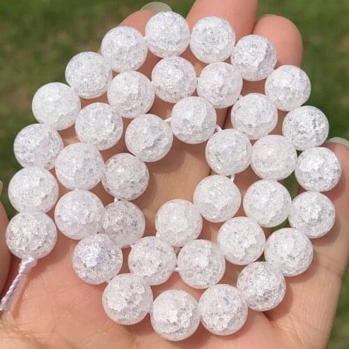 Natural Stone White Cracked Crystal Quartz Bead Round Loose Spacer Beads For Jewelry Making DIY Bracelet Necklace 4/6/8/10/12mm