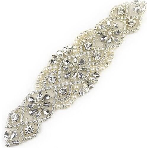 Hot sale 3D silver rhinestone applique for bride headdress and belt WRA-472