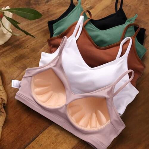 Threaded cotton womens no steel ring tube top with chest pad camisole beautiful back student gather bra underwear