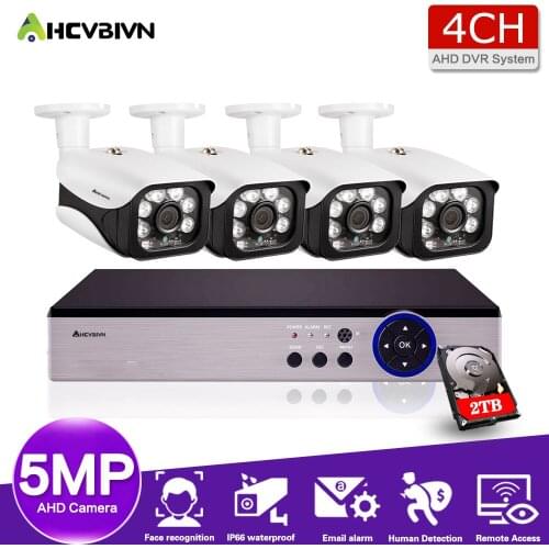 AHCVBIVN Camera Video Surveillance System 4CH AHD DVR Kit 4Pcs 5.0MP HD Indoor Outdoor CCTV Camera P2P Home Security System Set