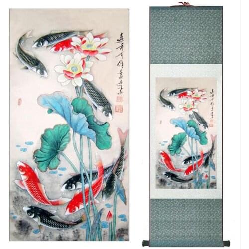 Carps playing together Super quality traditional Chinese Art Painting Home Office Decoration Chinese paintingPrinted painting