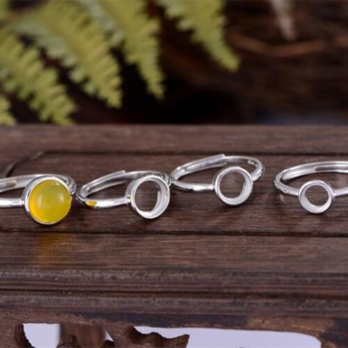 Ring Blank (6x6mm/7x7mm/8x8mm/9x9mm Round Blank) White Gold Plated 925 Silver Ring Base Adjustable Ring Setting R898B