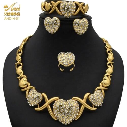 ANIID XOXO Heart Necklace Sets For Womens Gold Colour Pakistani Jewelry Wedding Bridal Earrings African Nigerian Dubai Brazilian