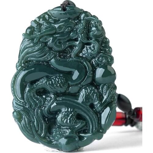 Koraba Fine Jewelry Natural Green Jade TLucky Wealth Dragon Lonng Necklace Pendant Amulet Free Shipping