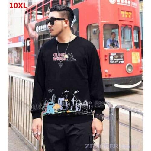Trendy brand oversized brother sports top mens casual loose round neck plus cashmere sweatshirts 8XL 9XL 10XL