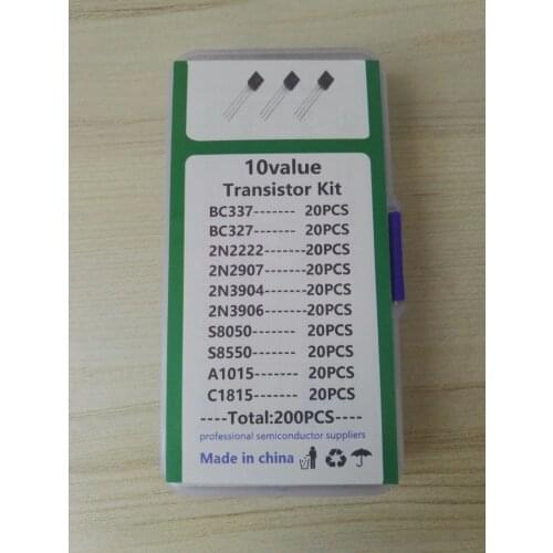 10values*20pcs=200pcs Transistor kit BC337 BC327 2N2222 2N2907 2N3904 2N3906 S8050 S8550 A1015 C1815 to-92 Assortment pack set
