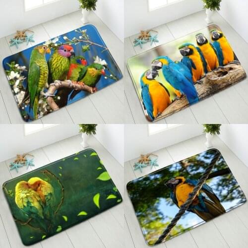 Animals Bird Non-Slip Bath Mats Parrot Tree Plants Indoor Floor Mat Bedroom Kitchen Doormat Washable Foot Pad Absorbent Carpet