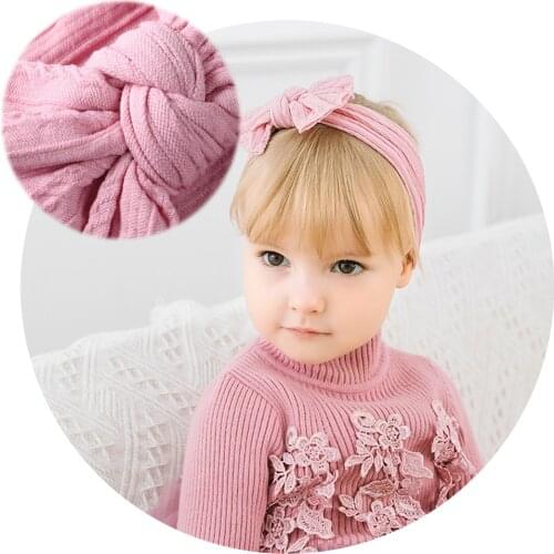 2PC New Braid Nylon Baby Bow Headbands Cable Knit Solid Wide Nylon Headbands Turban Baby Girls Head Wrap Hair Accessories 2020