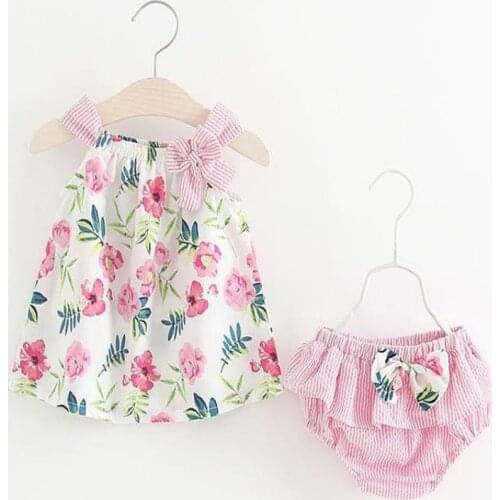 1-4 Year Girls Hot Summer Vest Dress Clothes Set Sleeveless Princess Floral Shirt Tops+Short Pants Set Baby Girl Beach Clothes