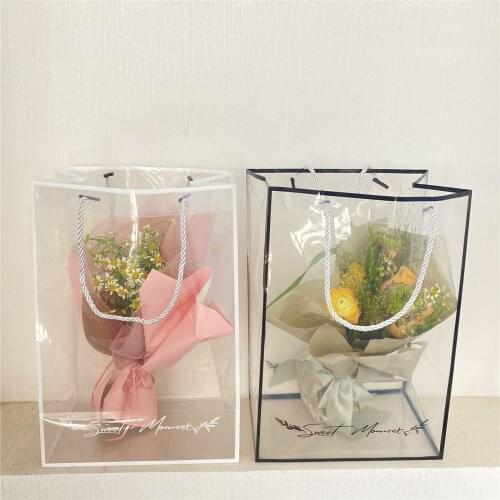 10pcs Transparent Flowers Packing Bag PVC Gift Bag Portable Flower Box for Mothers Day Valentines Day Birthday candy packaging