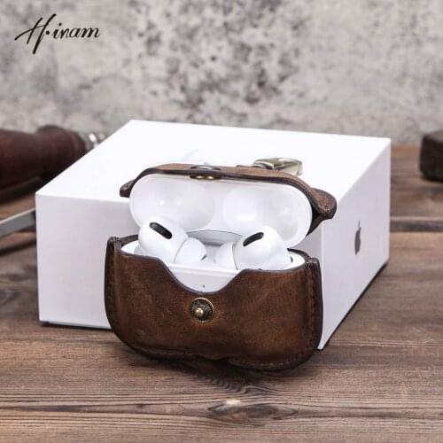 Luxury genuine cowhide leather vintage small coin purse retro wireless earphone cases for airpods pro casual hasp mini bag