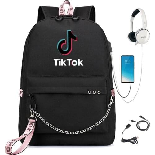 TIK TOK USB Charging Backpack Laptop Travel Bag Waterproof Capacity Backpack for Boys Girls School Students Mochilas With Ribbon
