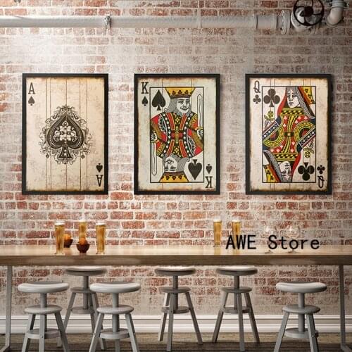 Vintage Poker Playing Cards Canvas Painting Posters and Prints Wall Art Bar Pub Decoration Pictures For Home Design BedroomDecor