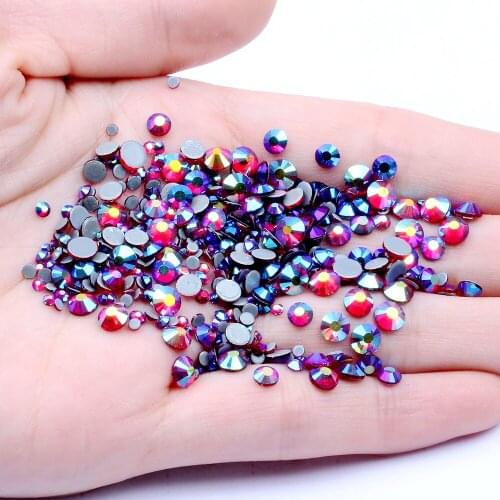 Rhinestones Flatback Hotfix Strass Round Glass Iron On Strass For Garment Hotfix Rhinestones With Glue Backing Siam AB Color