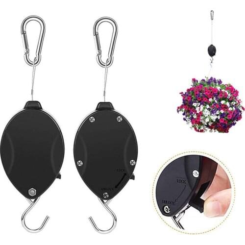 Retractable Hanging Plant Pulley Flower Basket Hook Adjustable Telescopic Black Hook For Hanging Basin Flower Pot Home Gardening