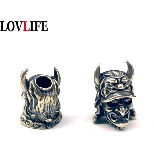 Japanese Eagle Nose Samurai Knife Bead Keychain Pendant Brass Helmet Outdoor EDC Umbrella Rope Key Chains Hangings DIY Accessory