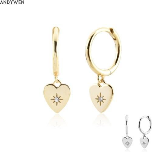ANDYWEN 925 Sterling Silver Gold Heart Zircon CZ Drop Earring Love Pave Eye Rock Punk Clips 2021 Women Wedding Jewelry