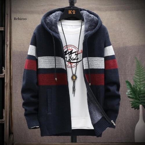 Winter Mens High Quality Knitted Thicken Mens Coats Hood Male Sweater Casual Keep Warm Male Cardigan Sweaters Men