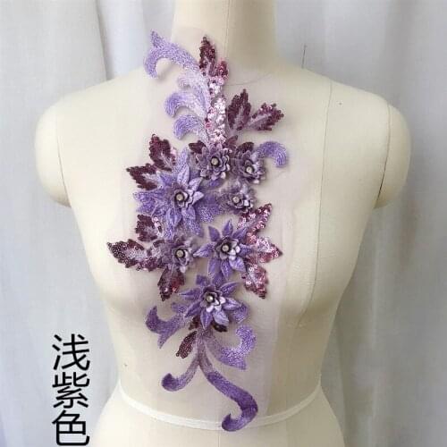 1Piece Embroidered Stereo Lace Flowers Trim Nail Beaded Rhinestones Sequins Applique For DIY Sewing Wedding Dress Red White