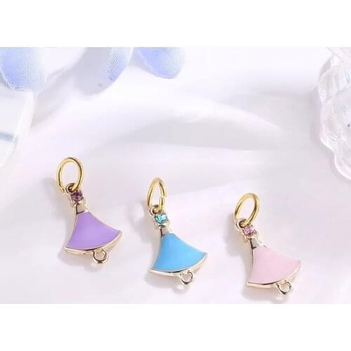 10PCS New Gold Color Plated Alloy Bead Charm Enamel Princess Dress Pendant Dangle Fit Bracelet Necklace DIY Women Jewelry