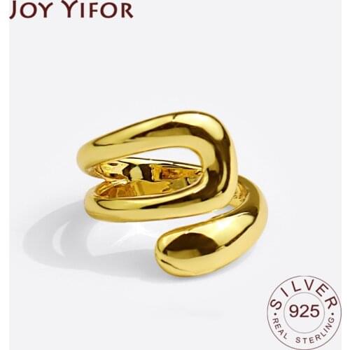 100% 925 Sterling Silver Ring For Women Hollowout INS Minimalist Irregular Gold Color Jewelry Bijoux Birthday