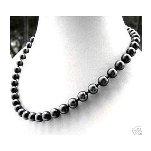 100% Real 10mm Black South Sea Shell Pearl Necklace 18"AAA style Fine Noble real Natural free shipping
