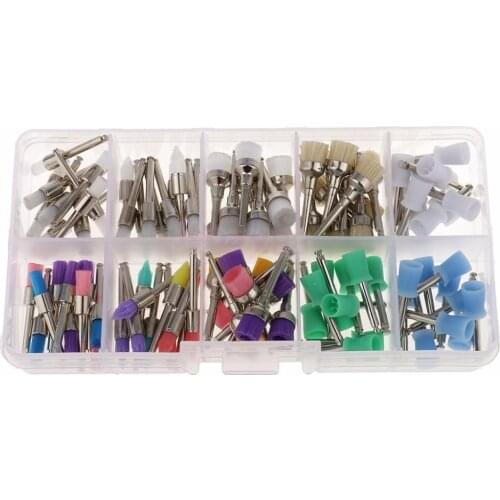 100pcs Dental Prophy Brushes Polishing Brush Polisher Prophy Rubber Cup Latch Nylon Bristles Mixed Colors Dentist Lab Tool Kit