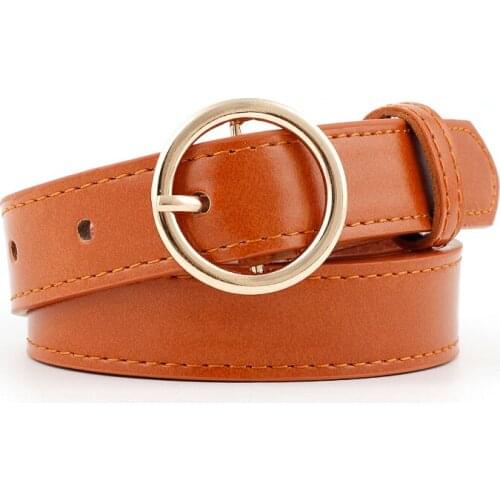 105X3.5Cm New Women Round Gold Buckle Waist Belt For Lady Jeans Slim Skinny Leather Straps High Quality Belt Cinturon Mujer