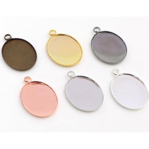 20pcs 13x18mm Inner Size 6 Colors Plated Brass Cameo Cabochon Base Setting Charms Tray Pendant necklace findings