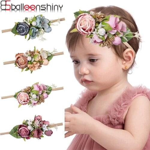 Balleenshiny Color Simulation Rose Flower Baby Hair Accessories Newborn Photo Props Baby Hair Band Floral Kids Baby Headbands