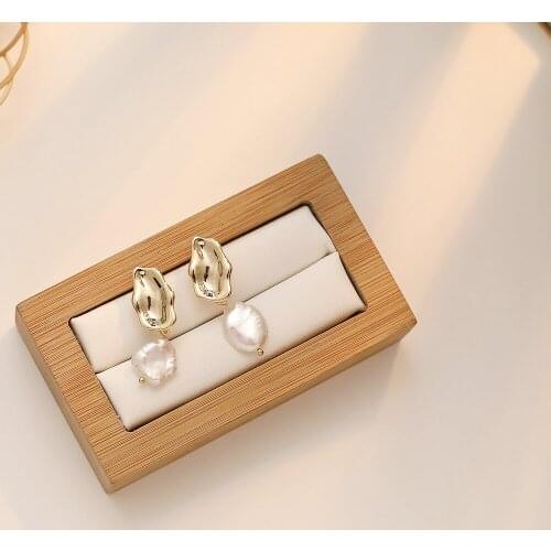 S925 Silver Ear Needle Stud Earrings Baroque Freshwater Irregular Pearl With Brass 14kReal Gold Korea Jewelry for Women HYACINTH