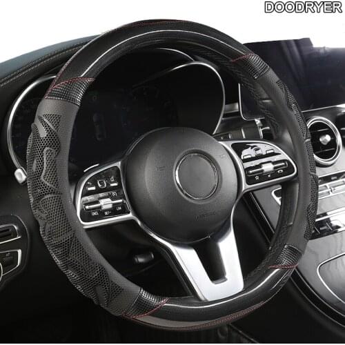 DOODRYER Carbon Fiber Leather Car Steering Wheel Cover For GMC Sierra Yukon Terrain Acadia Savana Envoy Canyon 1500