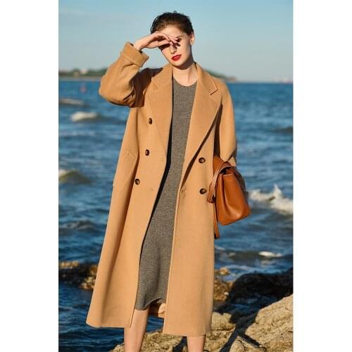 Camel double-sided cashmere coat womens medium long high-end thickened wool coat 2021 NEW