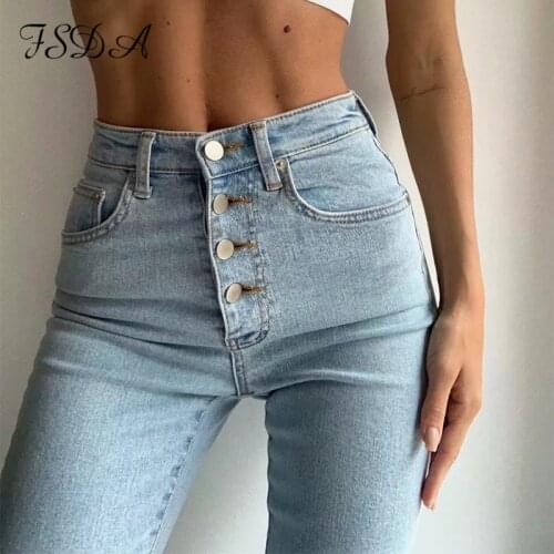 FSDA High Waist 2020 Button Jean Pants Women Casual Skinny Vintage Casual Sexy Black Plus Size Pencil Denim Trouser Stretch