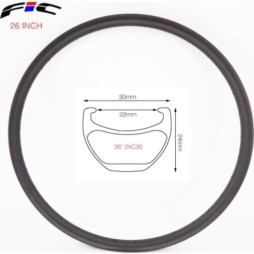 FIC 26 inch carbon MTB rim 30mm wide 24mm deep UD matte 32h clincher XC AM mountain bike rims 26er rim