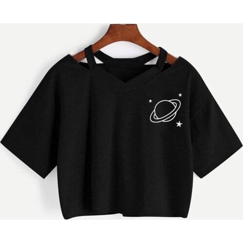 T Shirt Women Clothes Aesthetic Summer Women Planet Printed Tank Short Sleeve Top Tshirt Crop Tops Shirt футболка женская