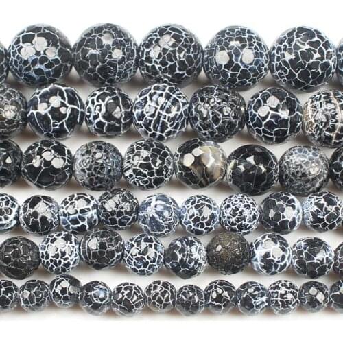 Faceted Black Crackle Agates 6-12mm Round Beads 14inch ,Wholesale For DIY Jewellery Free Shipping