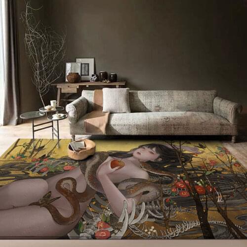 Indian Illustration Floor Mat Gold Snake Girl Area Rugs Dorm Home Living Room Bath Print Door Greek 7 Chakra Bohemian Carpet