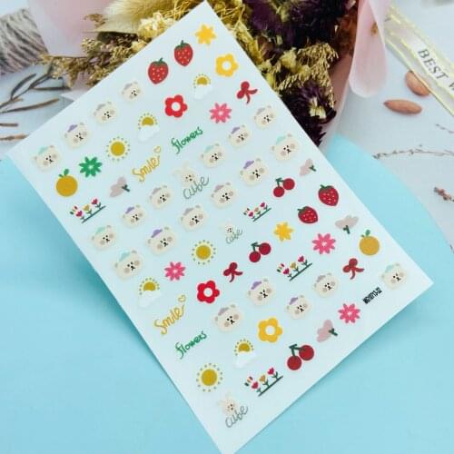 Fashion Hot Selling Thin Light Traceless Nail Stickers Back Glue Adhesive Dry Nail Decals Fresh Fruits& Cute Bears Nail Foils