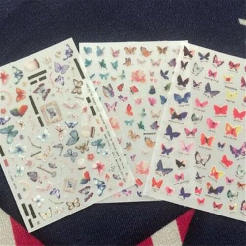 Fashion Hot Selling 3d DIY Japanese Style Traceless Back Glue Adhesive Nail Sticker Colorful Butterflies Dry Nail Decal Manicure