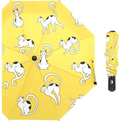 Cute Cat Yellow Umbrella Folding Automatic Umbrella Rain Women Auto Windproof Umbrellas Rain For Children