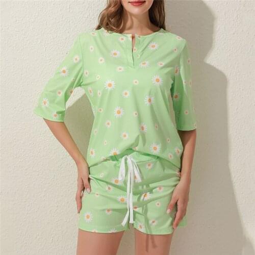 Fashion Women Print Pajamas Set Short Sleeve Tracksuit Shorts Heigh Quality Sleepwear Set Nightwear Two Piece Set